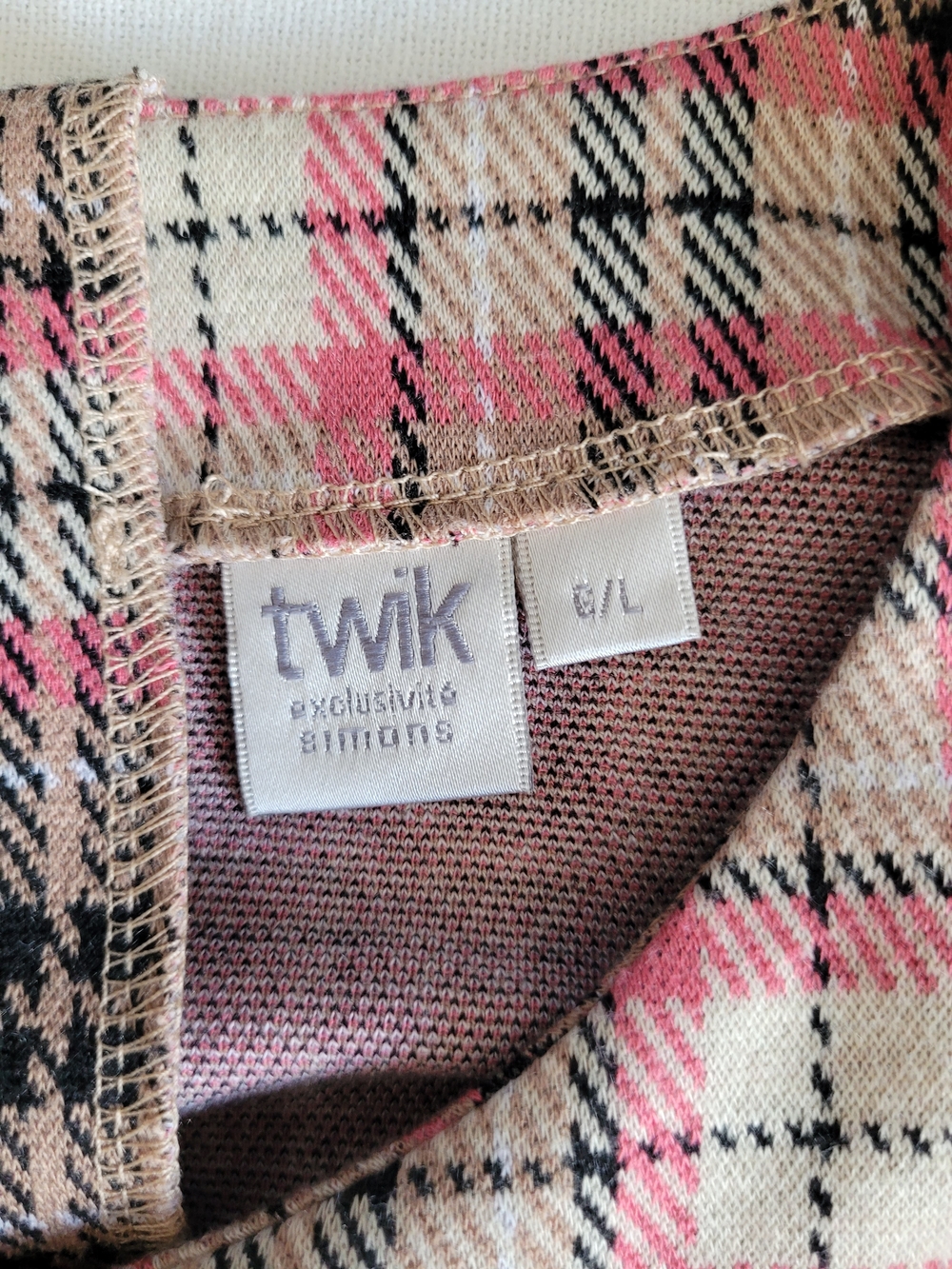 🍂 Twik Simons Pink Plaid Bell Sleeve Shift Dress Size L - EUC - Picture 3 of 11